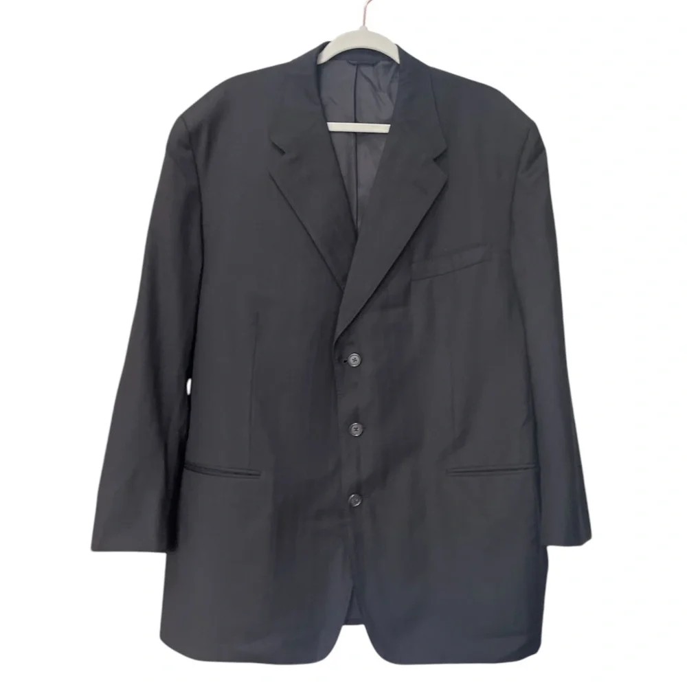 Size XXL David G. Cotugno Mens 2 Button Silk Wool Blazer Jacket Black Stripes